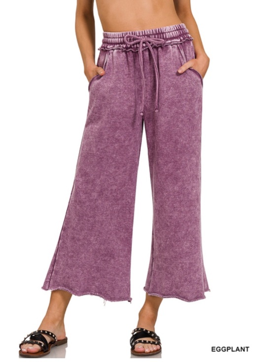 Zenana Outfitters Pants - 343 ❤️Zenana eggplant cropped ACID FLEECE PALAZZO SWEATPANTS
POCKETS